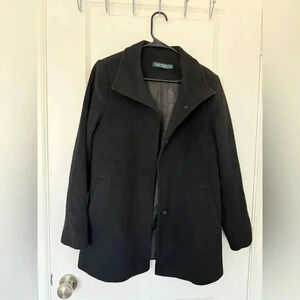 Ralph Lauren Charcoal Black  Wool Blend Coat with Stand Up Collar Size Small